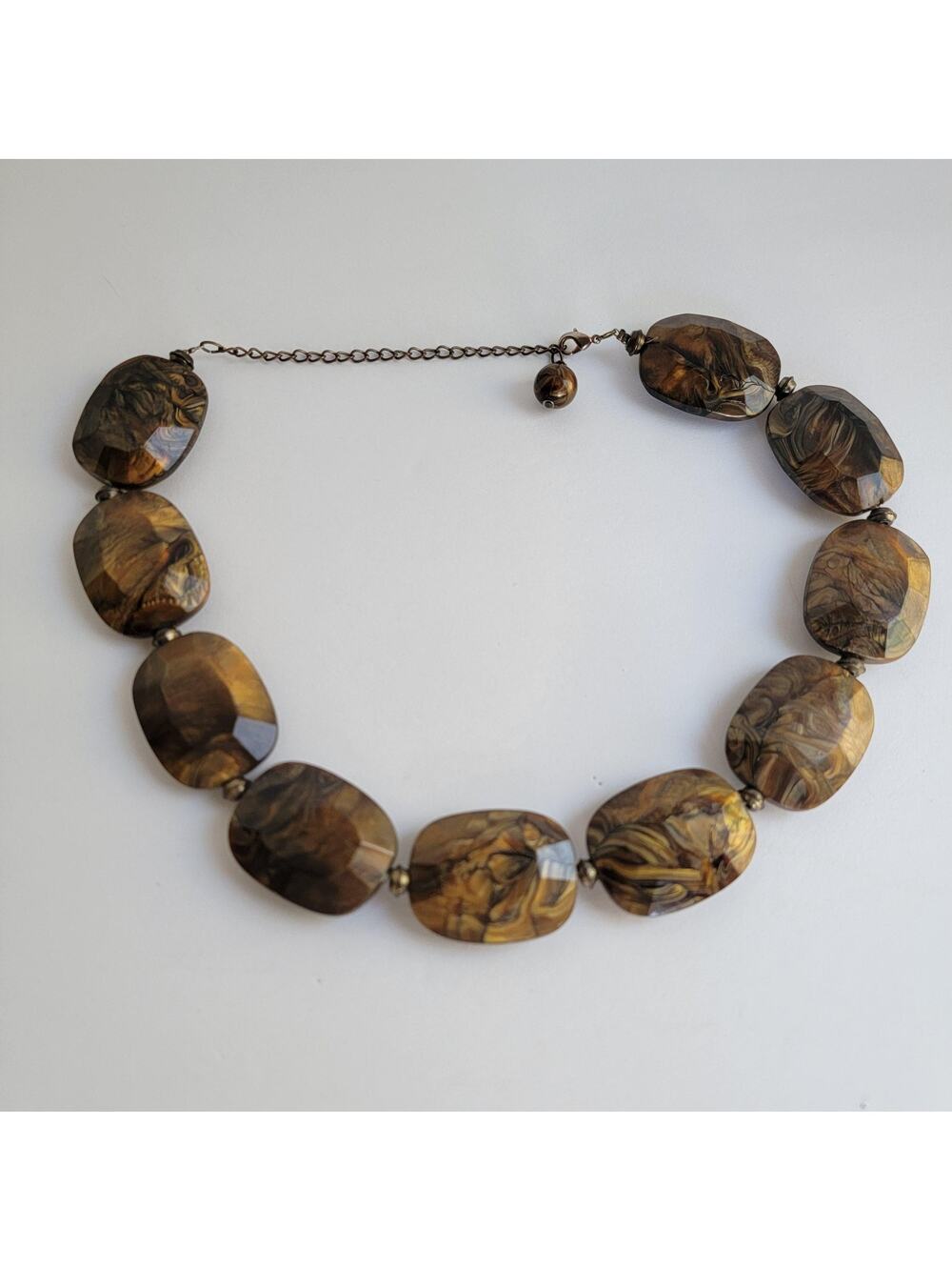 Brown Resin Beaded Necklace Chunky Statement Faceted Oval Beads 20 In Jewelry